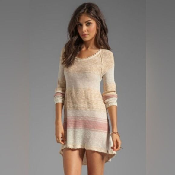 Free People Striped Distressed Knit Mini Dress | Coastal Grandmother Grunge Boho - Picture 15 of 16